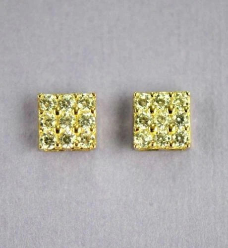 14K Yellow or White Gold Fancy Square Design CZ Stud Earrings