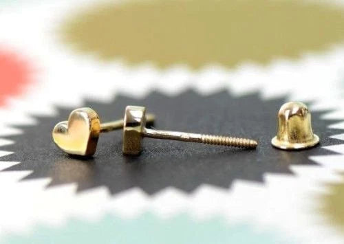 14K Solid White Yellow Gold Metal Heart Shape Stud Earrings