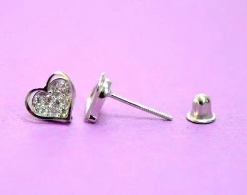 14K White Yellow Gold Heart Shape CZ Stud Earrings