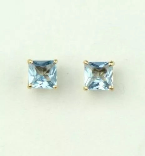 14k Yellow Gold Solid Square Princess Cut Birthstone 4MM CZ Stud Earrings