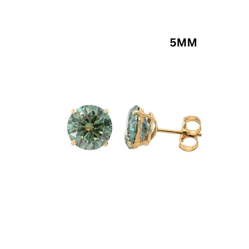 14K Gold GRA Certified D-VVS1 Round Green Moissanite PushBack Studs Earrings