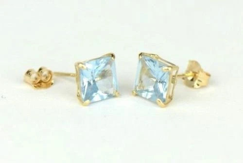 14k Yellow Gold Solid Square Princess Cut Birthstone 6MM CZ Stud Earrings
