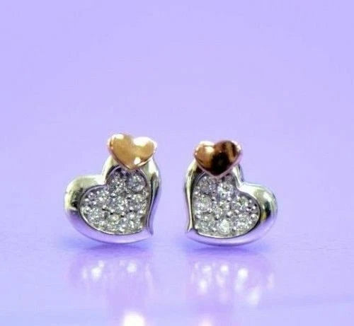 14K White Yellow Gold Heart Shape Cubic Zirconia Stud Earrings