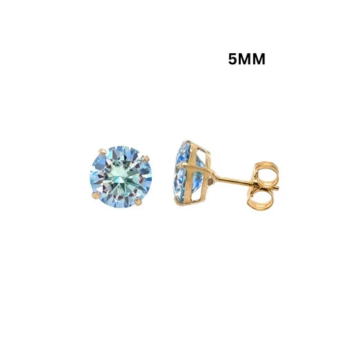 14K Gold GRA Certified D-VVS1 Round Ocean Blue Moissanite PushBack Stud Earrings