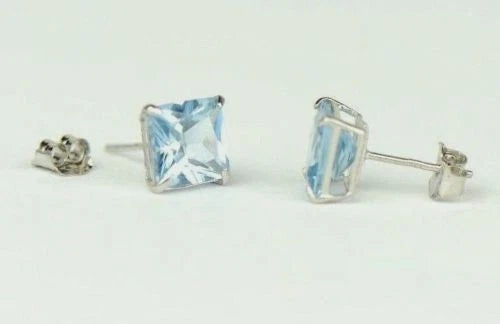 14k White Gold Solid Square Princess Cut Birthstone 6MM CZ Stud Earrings