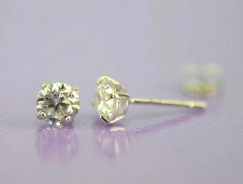14K Solid White Gold 4mm Round Birthstone Stud Earrings with Push Back