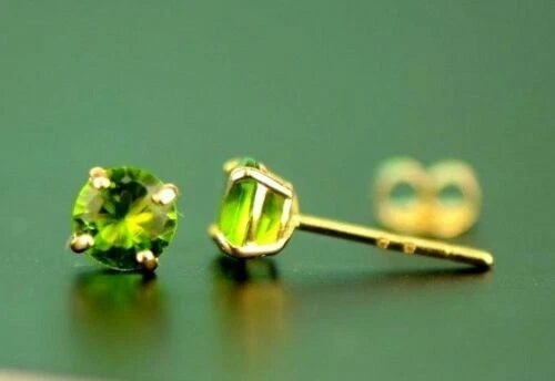 14K Yellow Gold 4mm Round Shaped Birthstone Stud Push Back Earrings for Women
