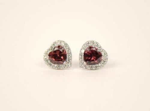 14K White Gold Halo Heart CZ Stud Earrings Screw Back