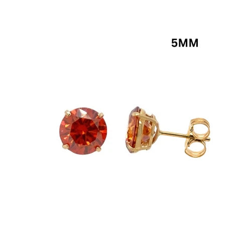 14K Gold GRA Certified D-VVS1 Round Orange Moissanite PushBack Studs Earrings