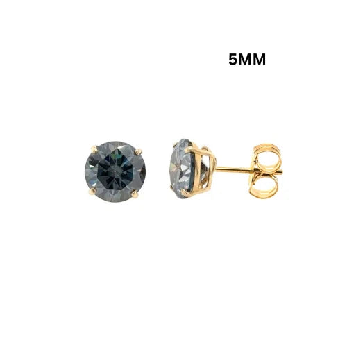 14K Gold GRA Certified D-VVS1 Round Gray Moissanite PushBack Studs Earrings