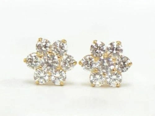 14k White Gold Flower Stud CZ Earrings screw back