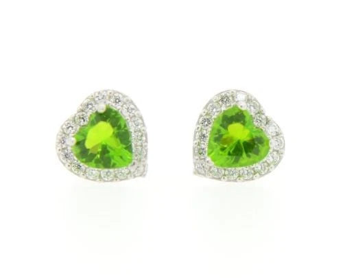 14K White Gold Halo Heart CZ Stud Earrings Screw Back