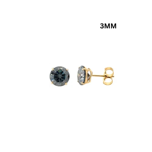 14K Gold GRA Certified D-VVS1 Round Gray Moissanite PushBack Studs Earrings