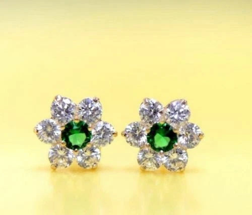 14k White Gold Flower Stud CZ Earrings screw back