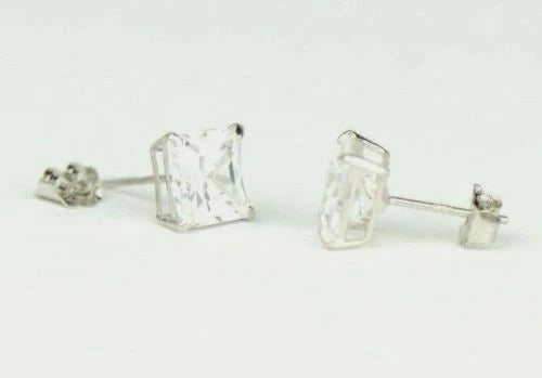 14k White Gold Solid Square Princess Cut Birthstone 6MM CZ Stud Earrings