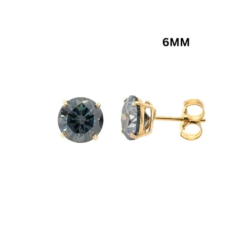 14K Gold GRA Certified D-VVS1 Round Gray Moissanite PushBack Studs Earrings