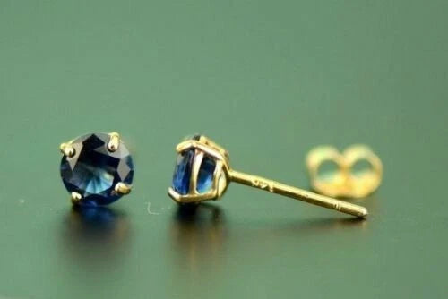 14K Yellow Gold 4mm Round Shaped Birthstone Stud Push Back Earrings for Women