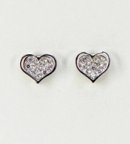 14K White Yellow Gold Heart Shape CZ Stud Earrings
