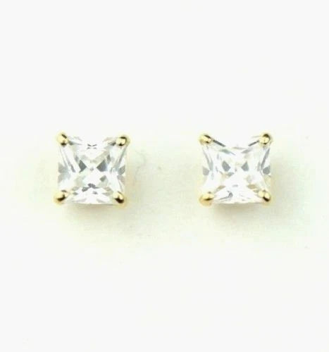 14k Yellow Gold Solid Square Princess Cut Birthstone 4MM CZ Stud Earrings