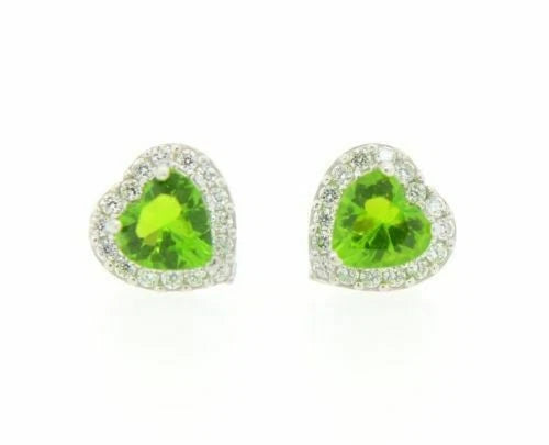 14K White Gold Halo Heart CZ Stud Earrings Screw Back