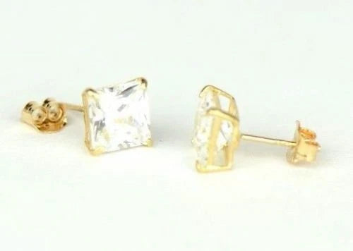 14k Yellow Gold Solid Square Princess Cut Birthstone 6MM CZ Stud Earrings