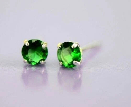 14K Solid White Gold 4mm Round Birthstone Stud Earrings with Push Back
