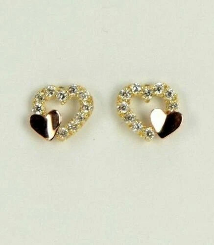 14K White or Yellow Gold Double Heart Shape CZ Stud Earrings