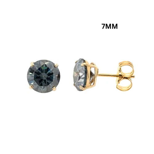 14K Gold GRA Certified D-VVS1 Round Gray Moissanite PushBack Studs Earrings