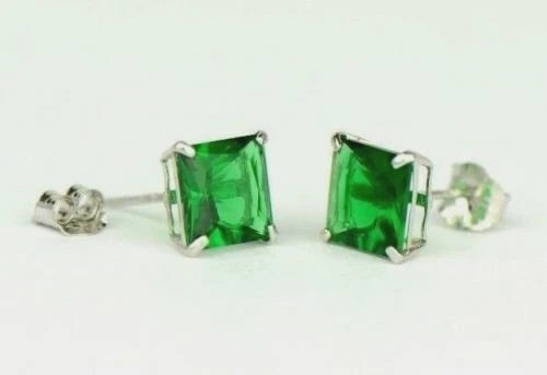 14k White Gold Solid Square Princess Cut Birthstone 6MM CZ Stud Earrings