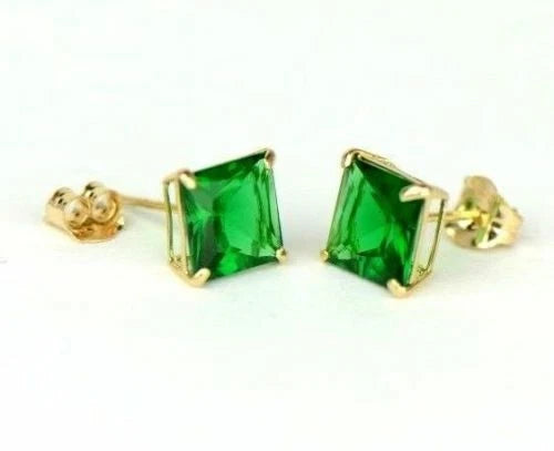 14k Yellow Gold Solid Square Princess Cut Birthstone 6MM CZ Stud Earrings