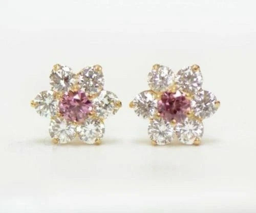 14k White Gold Flower Stud CZ Earrings screw back