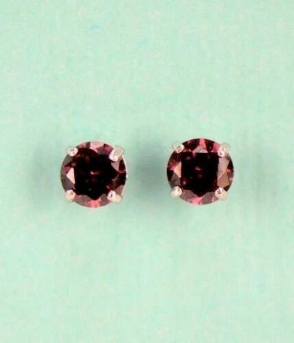 14K Solid White Gold 4mm Round Birthstone Stud Earrings with Push Back