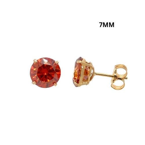 14K Gold GRA Certified D-VVS1 Round Orange Moissanite PushBack Studs Earrings