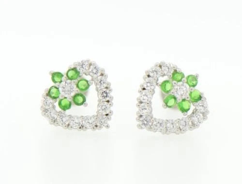 14K White Gold Heart Shape CZ Stud Earrings