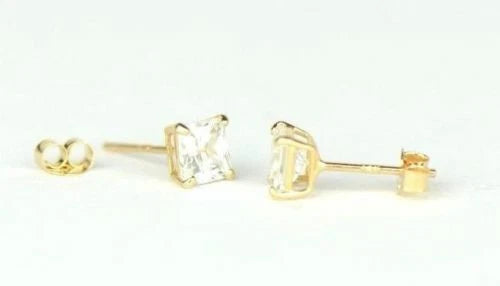 14k Yellow Gold Solid Square Princess Cut Birthstone 4MM CZ Stud Earrings