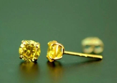 14K Yellow Gold 4mm Round Shaped Birthstone Stud Push Back Earrings for Women