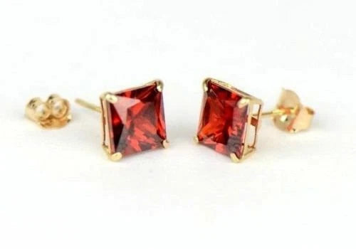 14k Yellow Gold Solid Square Princess Cut Birthstone 6MM CZ Stud Earrings