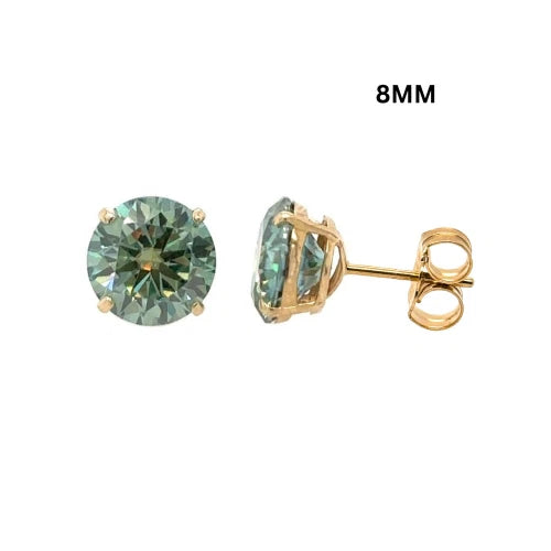 14K Gold GRA Certified D-VVS1 Round Green Moissanite PushBack Studs Earrings