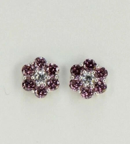 14k White Gold Flower Stud Earrings with Screw Back