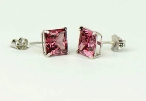 14k White Gold Solid Square Princess Cut Birthstone 6MM CZ Stud Earrings
