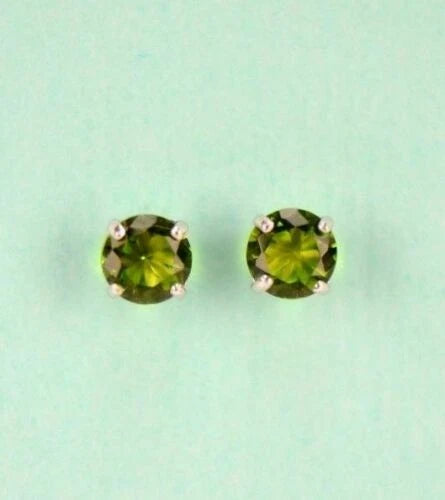 14K Solid White Gold 4mm Round Birthstone Stud Earrings with Push Back