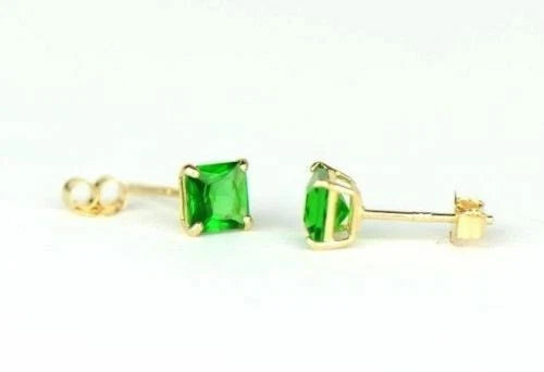 14k Yellow Gold Solid Square Princess Cut Birthstone 4MM CZ Stud Earrings