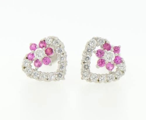 14K White Gold Heart Shape CZ Stud Earrings