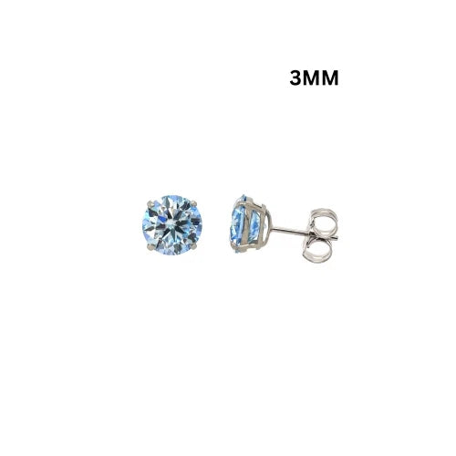 14K Gold GRA Certified D-VVS1 Round Ocean Blue Moissanite PushBack Stud Earrings