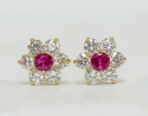 14k White Gold Flower Stud CZ Earrings screw back