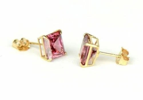 14k Yellow Gold Solid Square Princess Cut Birthstone 6MM CZ Stud Earrings