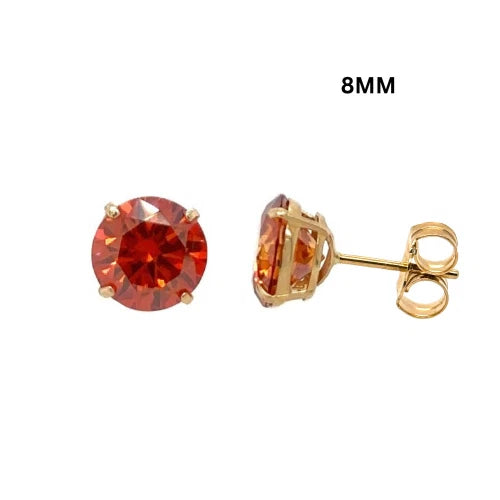 14K Gold GRA Certified D-VVS1 Round Orange Moissanite PushBack Studs Earrings