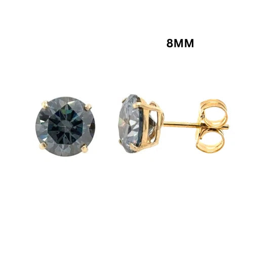 14K Gold GRA Certified D-VVS1 Round Gray Moissanite PushBack Studs Earrings