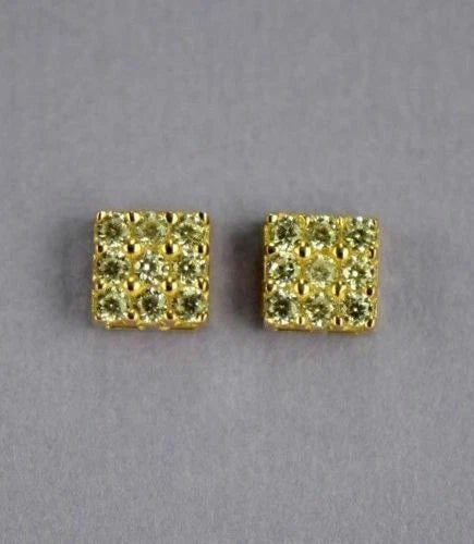 14K Yellow or White Gold Fancy Square Design CZ Stud Earrings
