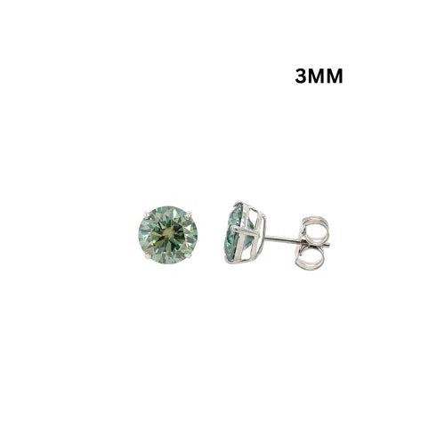 14K Gold GRA Certified D-VVS1 Round Green Moissanite PushBack Studs Earrings
